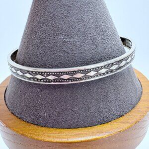 VTG Sterling Silver 925 Diamond Motif Etched Design Bangle Bracelet